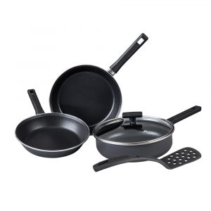 Set de Sartenes y Freidora 5 piezas Negro Duramax